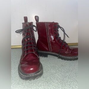 Red Leather Combat Boots